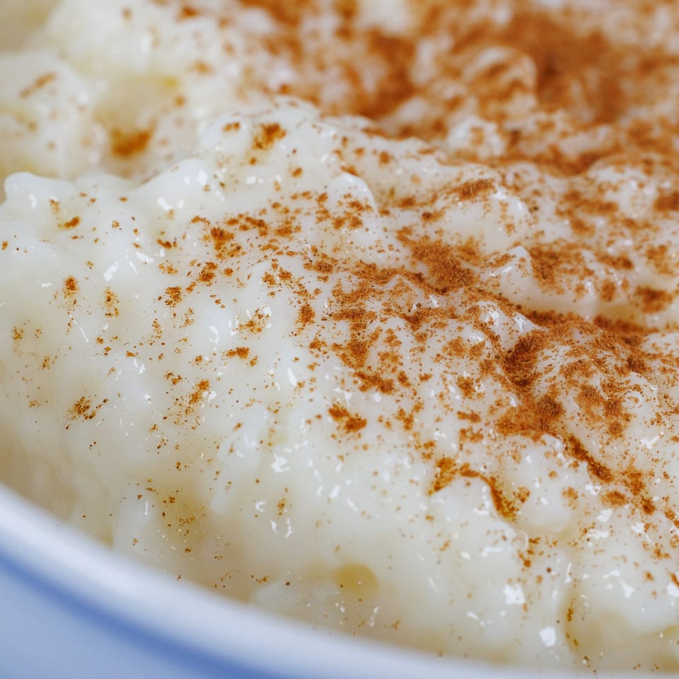 Close-up of creamy white dessert topped with a generous dusting of cinnamon on a plate.