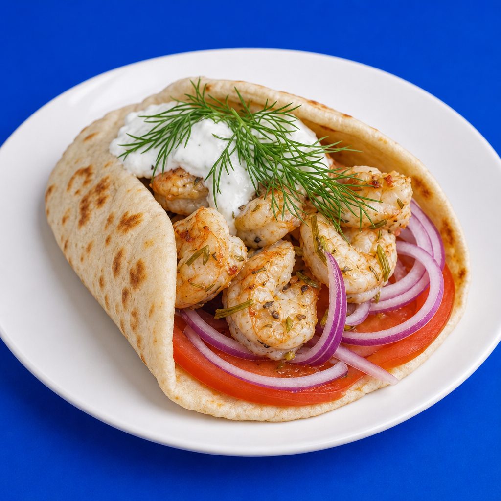 SHRIMP SOUVLAKI.