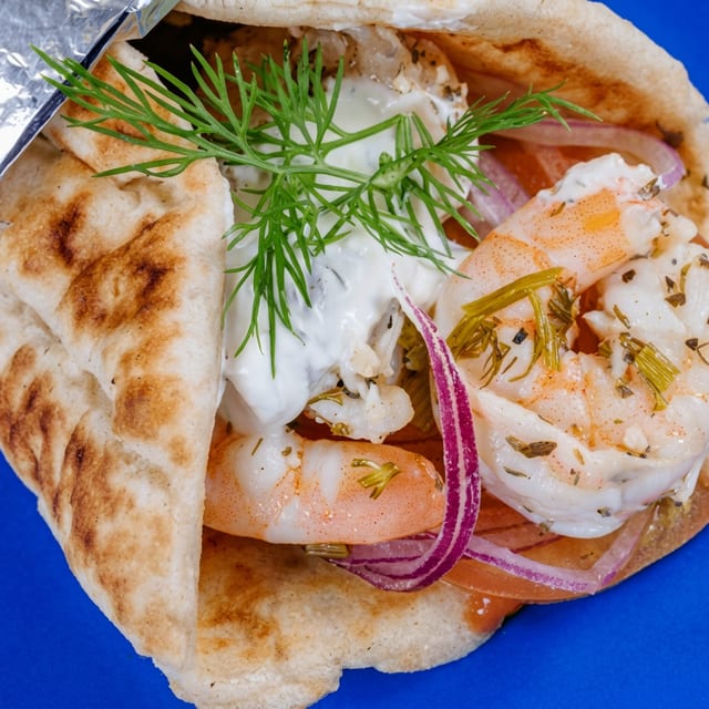 SHRIMP SOUVLAKI.